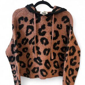 PINK Victoria’s Secret Medium Cropped Fuzzy Leopard Print Hoodie